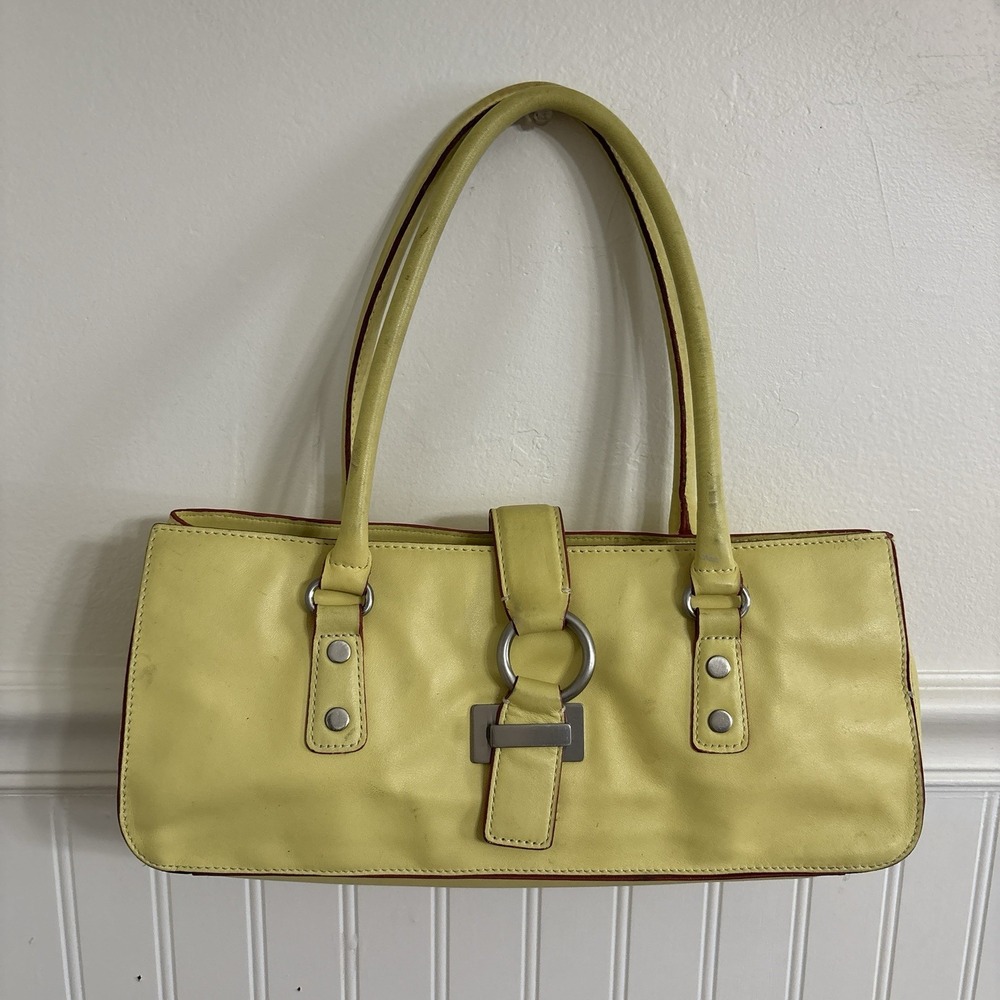 Vtg Tommy Hilfiger Y2K Yellow East West Shoulder Bag Baguette Purse 2000s